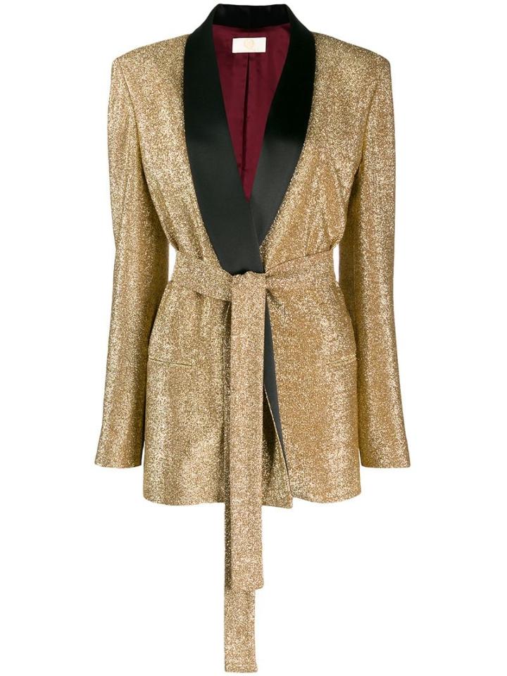 Sara Battaglia Glitter Detail Blazer - Gold