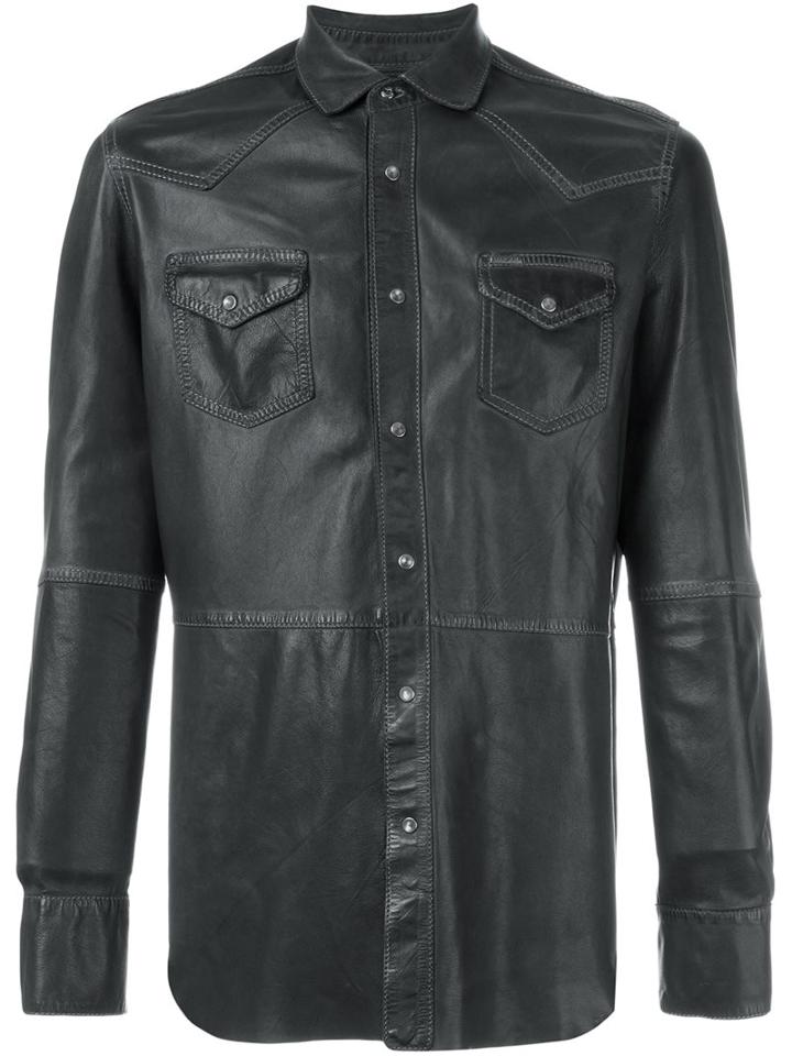 Diesel Chest Pockets Shirt, Men's, Size: Medium, Black, Sheep Skin/shearling