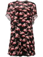 Red Valentino Flamingo Print Sheer Dress, Women's, Size: 44, Black, Silk/polyester