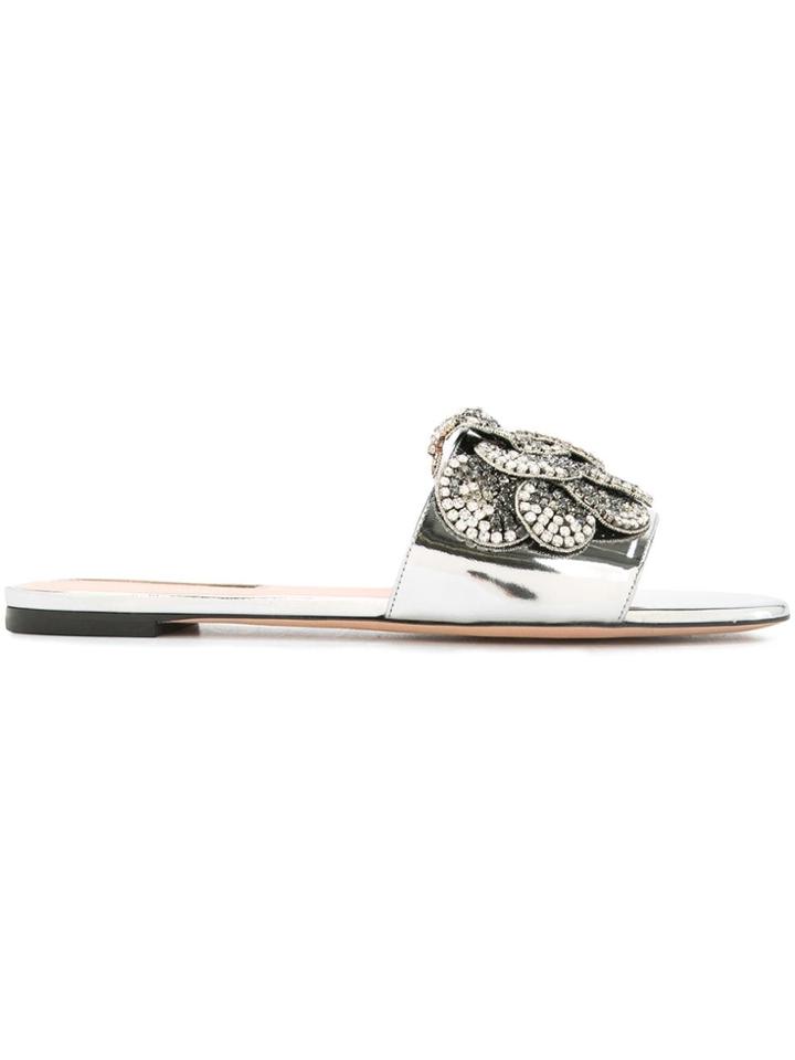 Rochas Embellished Slide Sandals - Metallic