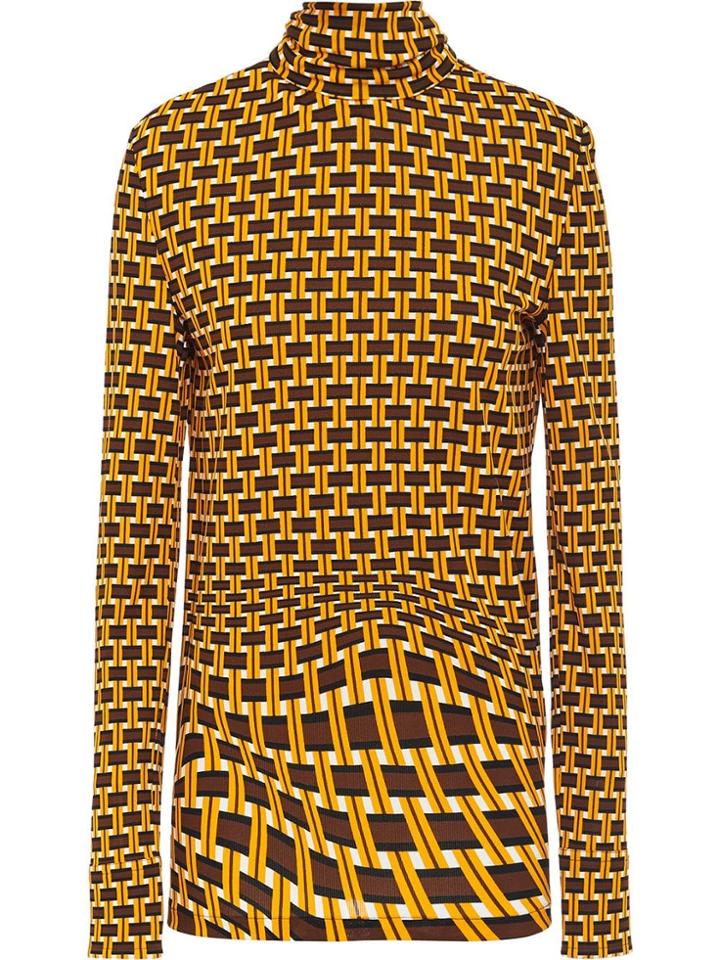 Prada Geometric Printed Turtleneck Blouse - Yellow