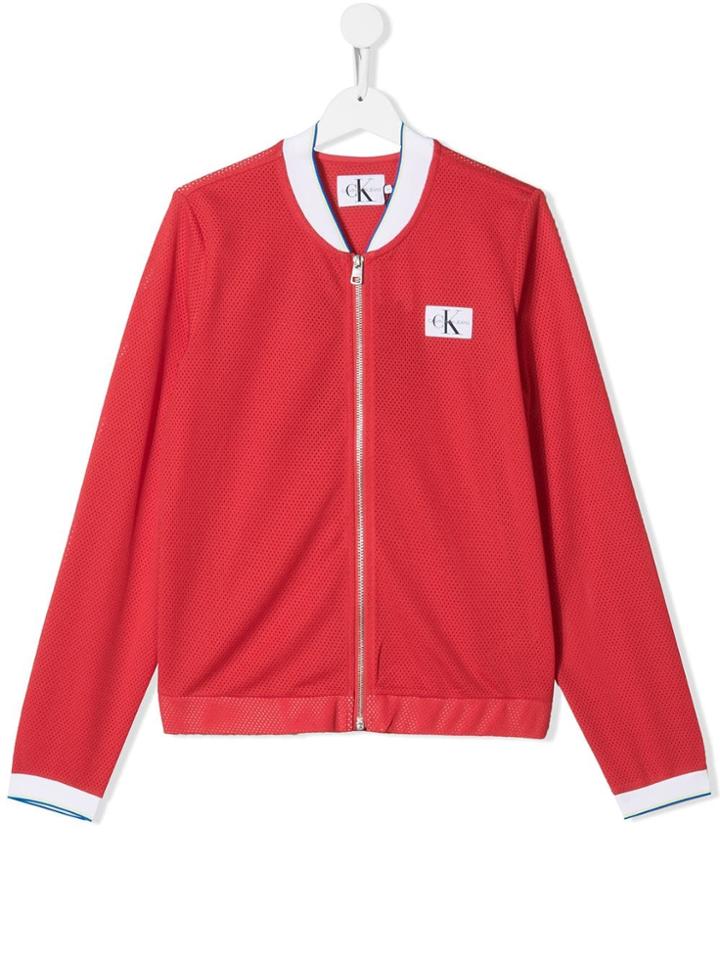 Calvin Klein Kids Logo Patch Bomber Jacket - Red