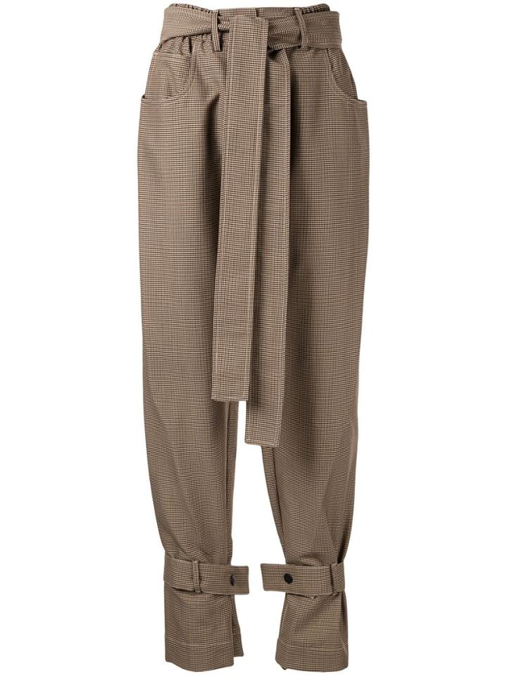 Msgm Checkered Paper Bag Waist Trousers - Brown