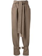 Msgm Checkered Paper Bag Waist Trousers - Brown