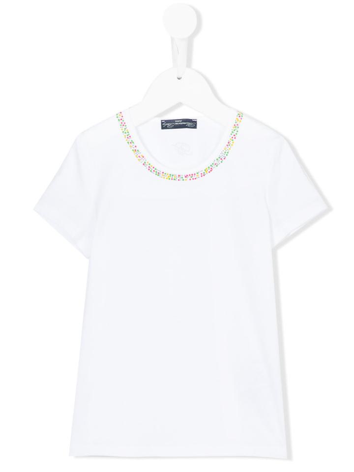 Miss Blumarine - Embellished Collar T-shirt - Kids - Cotton/spandex/elastane - 2 Yrs, White