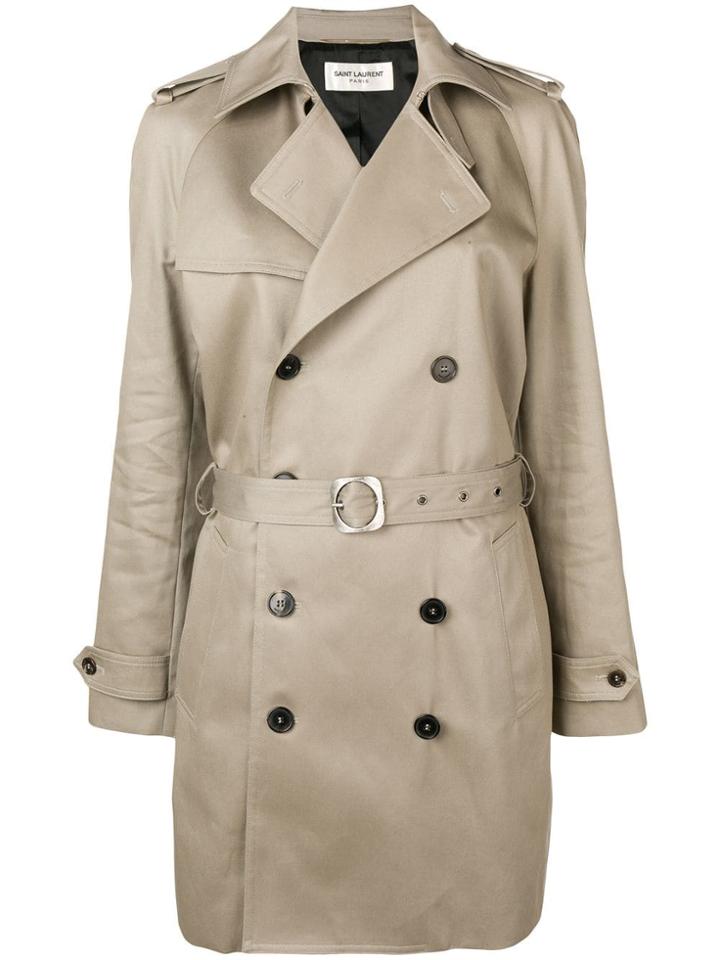 Saint Laurent Double Breasted Trench Coat - Neutrals