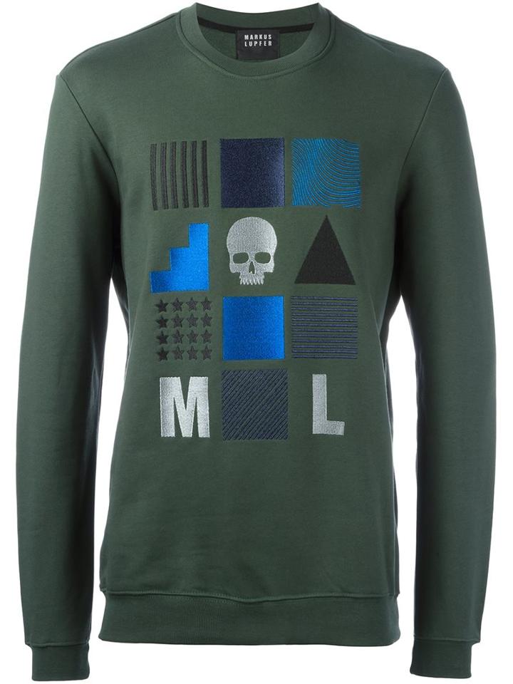 Markus Lupfer Embroidered Shapes Sweatshirt, Men's, Size: Large, Green, Cotton