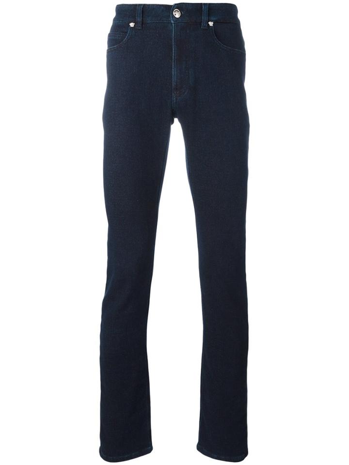 Versace Slim Jersey-effect Denim Jeans - Blue