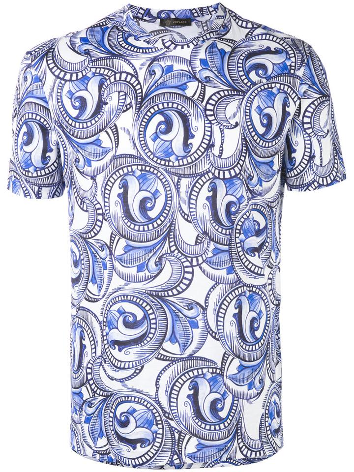 Versace - Baroque Printed T-shirt - Men - Cotton - L, Blue, Cotton