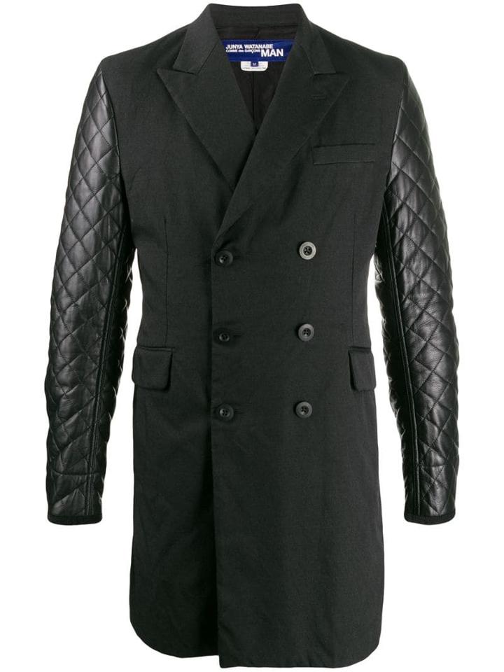 Junya Watanabe Man Contrast Sleeve Double Breasted Coat - Black