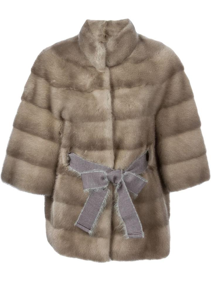 Liska Belted Mink Fur Coat, Women's, Size: Large, Brown, Mink Fur
