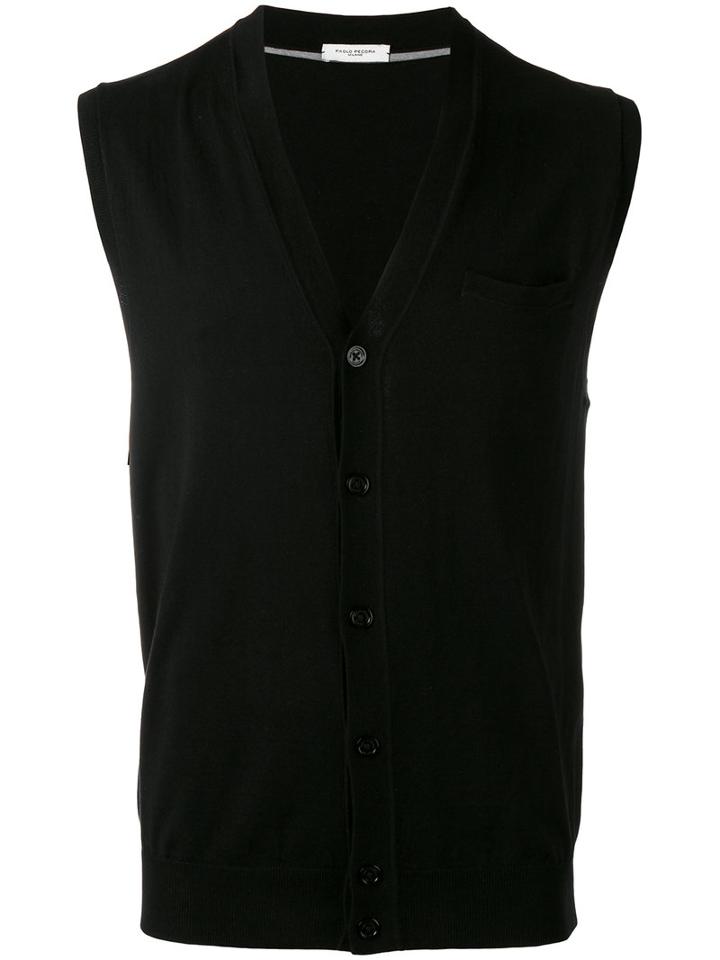 Paolo Pecora Sleeveless V-neck Cardigan, Men's, Size: Xxl, Black, Silk/cotton
