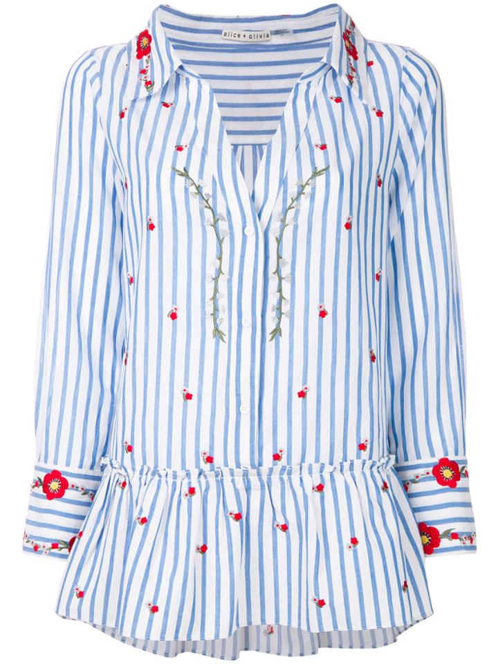 Alice+olivia Embroidered Peplum Shirt - Blue