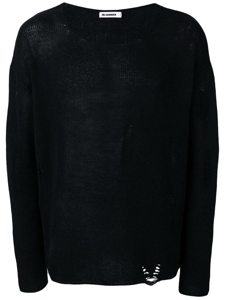Jil Sander Distressed Jersey Jumper - Black