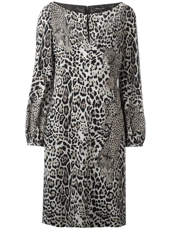 Roberto Cavalli Leopard Print Longsleeved Dress - Nude & Neutrals