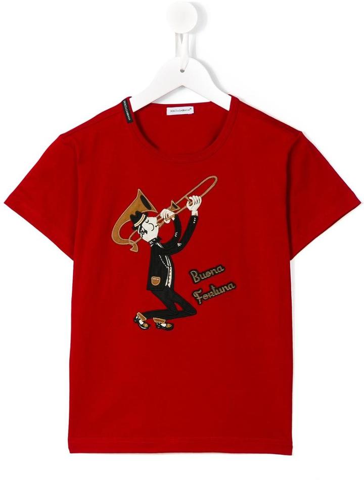 Dolce & Gabbana Kids Trombone Patch T-shirt, Boy's, Size: 8 Yrs, Red