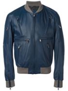 Dolce & Gabbana Leather Bomber Jacket, Men's, Size: 54, Blue, Lamb Skin/acetate/viscose/polyester