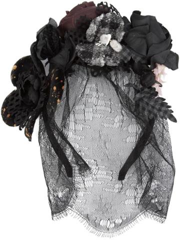 Maison Michel Roses Embellished Hairband, Women's, Black, Polyester/polyamide/nylon/viscose