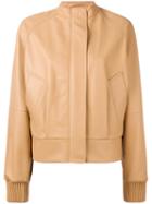 Jil Sander - Banded Collar Jacket - Women - Leather - 34, Nude/neutrals, Leather