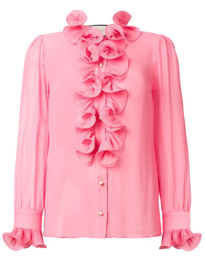 Gucci Frill Embroidered Blouse - Pink & Purple