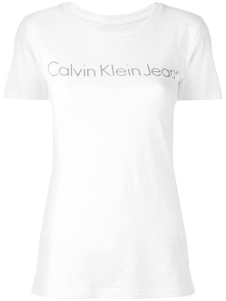 Calvin Klein Jeans Logo Print T-shirt, Women's, Size: Large, White, Cotton