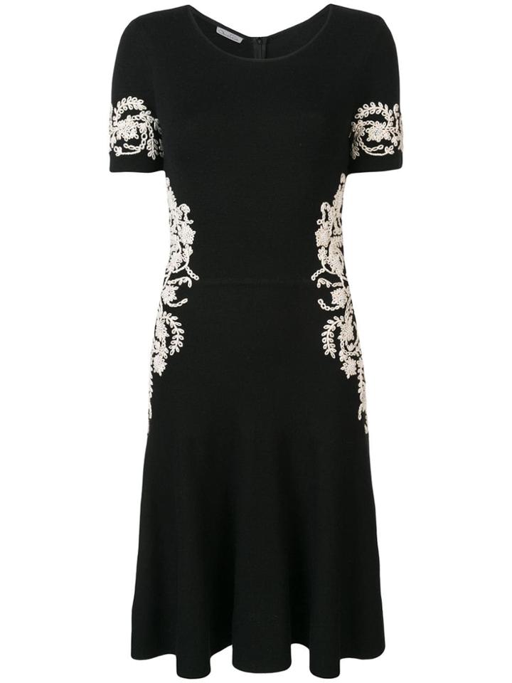Oscar De La Renta Short-sleeve Embroidered Dress - Black