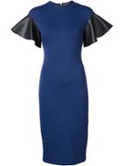 David Koma Leather Sleeves Dress, Women's, Size: 10, Blue, Acetate/lyocell/lamb Skin/spandex/elastane