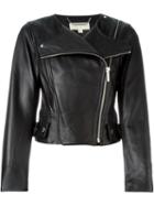 Michael Michael Kors Cropped Biker Jacket, Women's, Size: Large, Black, Lamb Skin/polyester/spandex/elastane