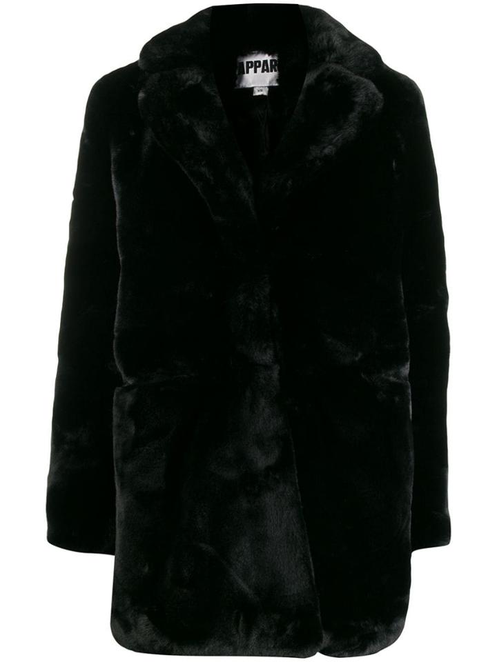 Apparis Textured Furry Coat - Black