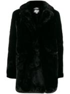 Apparis Textured Furry Coat - Black