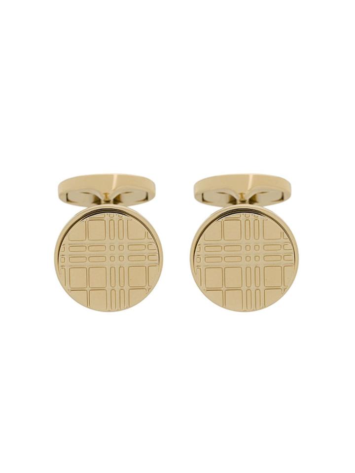 Burberry Check-engraved Round Cufflinks - Gold