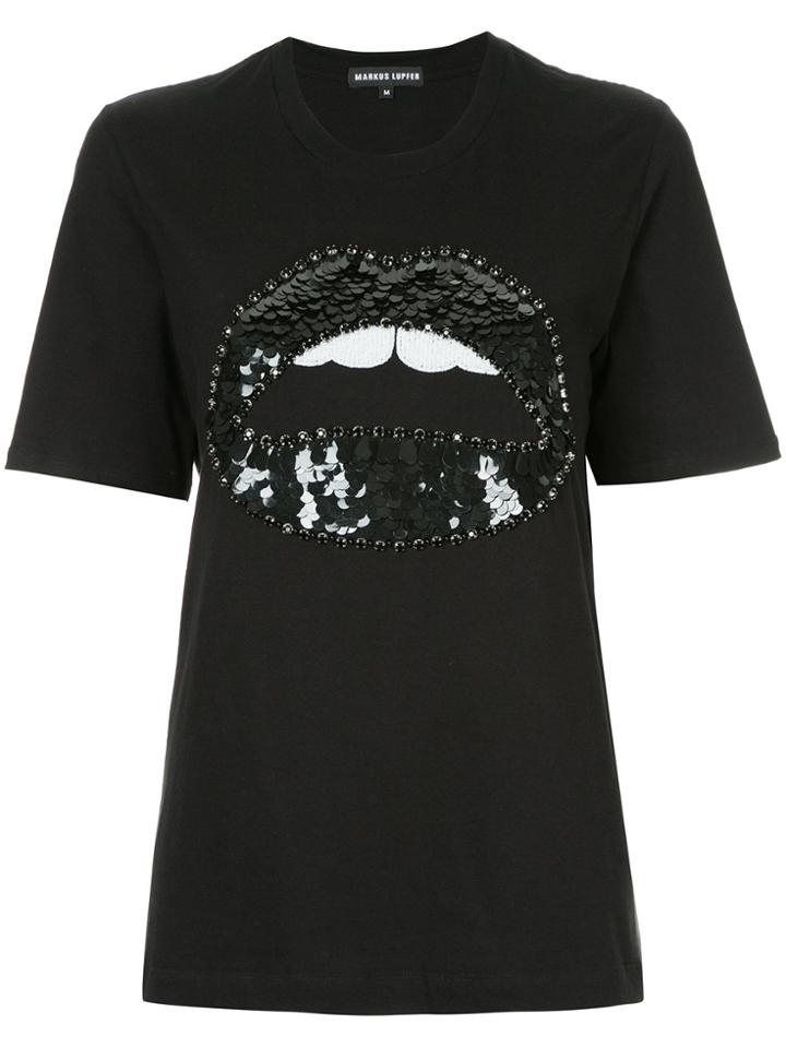 Markus Lupfer Lips Embellished T-shirt - Black