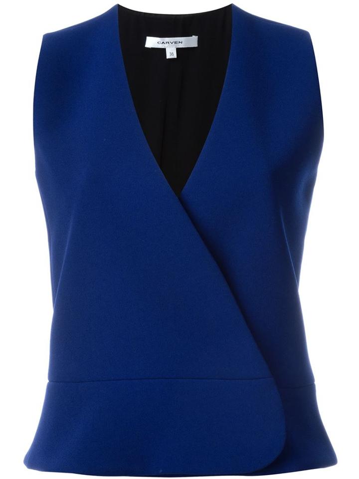 Carven V-neck Wrap Top, Women's, Size: 36, Blue, Polyester/acetate/silk