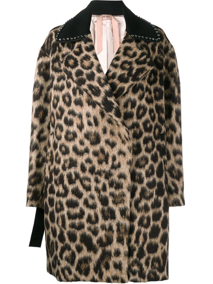 No21 Leopard Print Coat - Brown