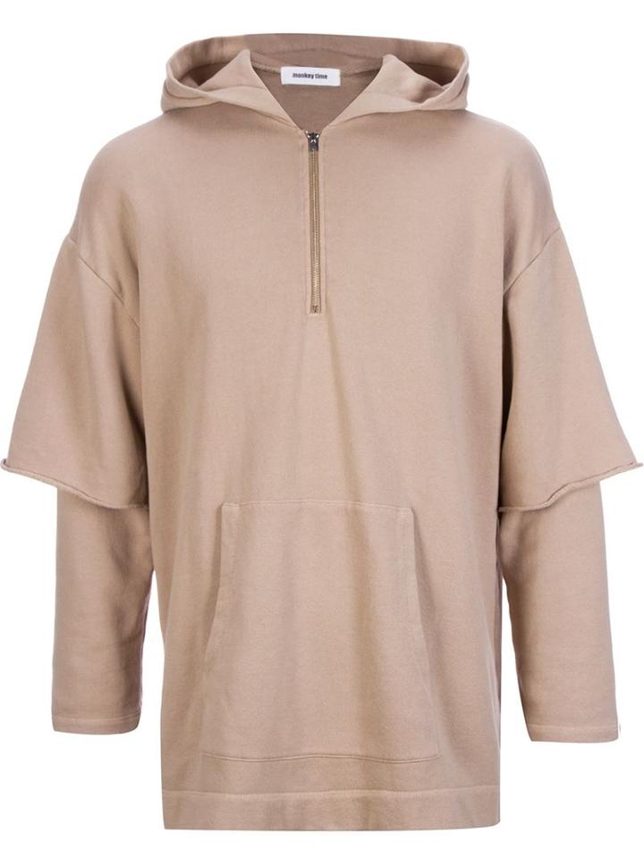 Monkey Time Sleeve Overlay Pullover Hoodie