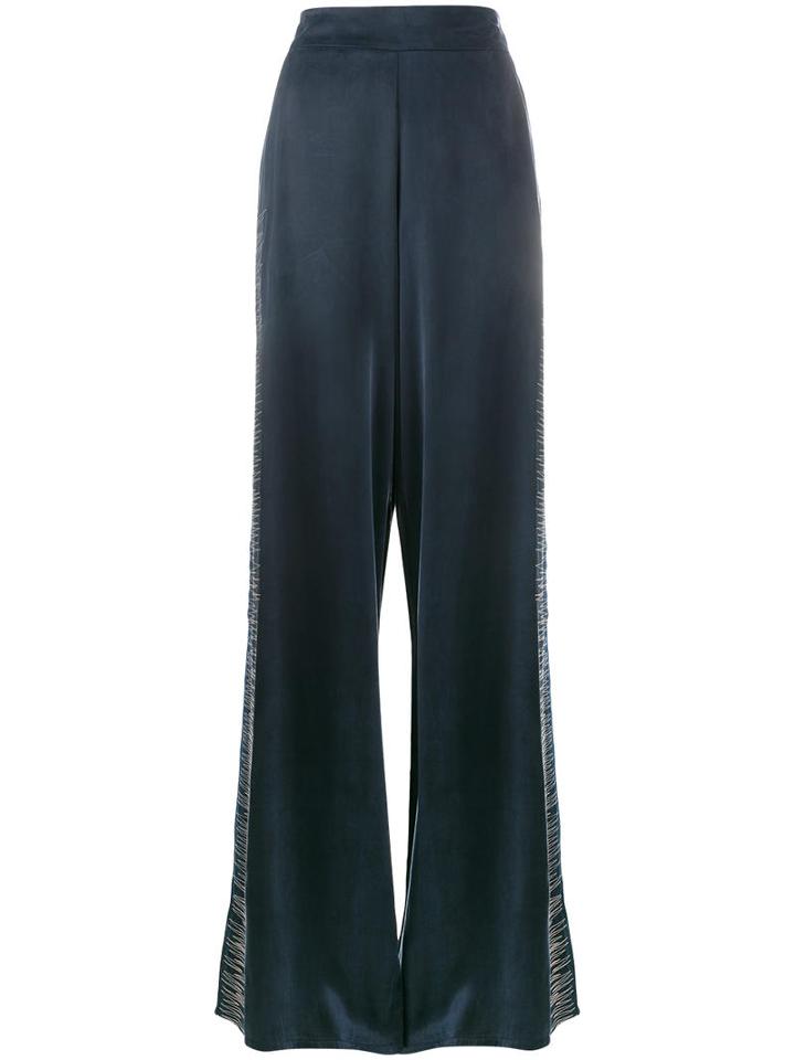 Lot78 Line Embroidered Wide-leg Trousers, Women's, Size: 27, Blue, Cupro/viscose