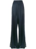 Lot78 Line Embroidered Wide-leg Trousers, Women's, Size: 27, Blue, Cupro/viscose