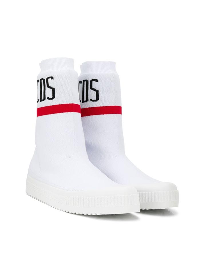Gcds Kids Teen Logo Sock Sneakers - White