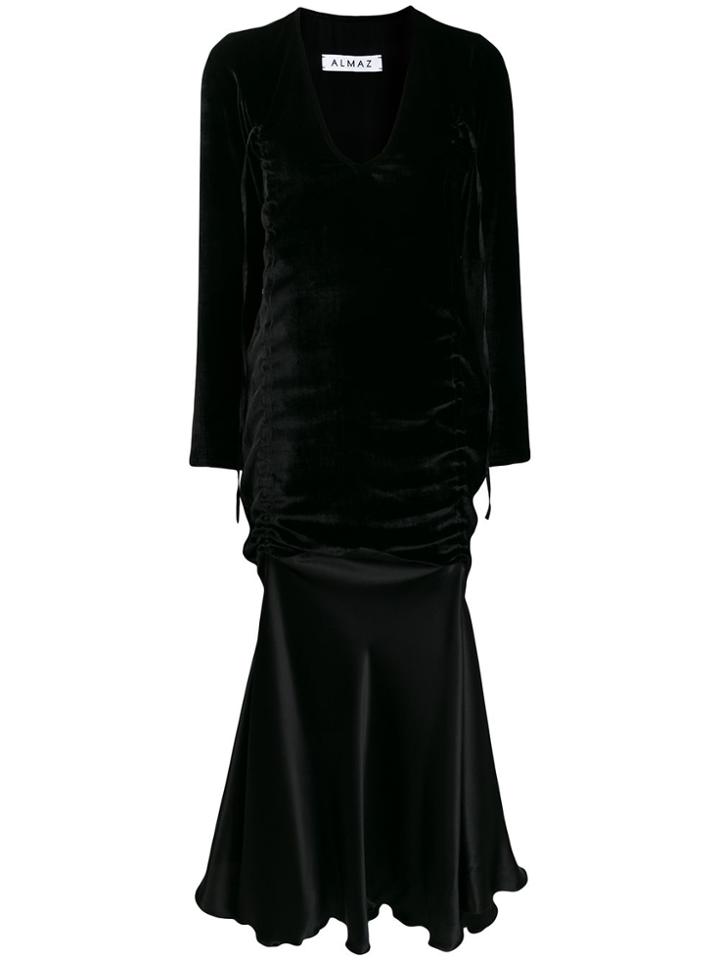 Almaz Ruched V-neck Dress - Black