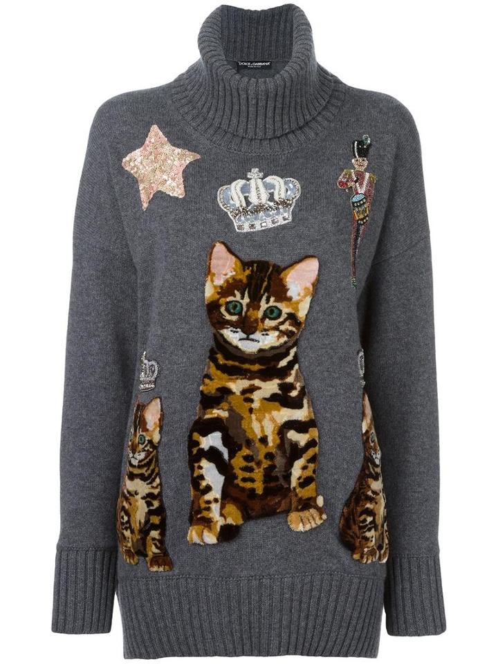 Dolce & Gabbana Bengal Kitten Patch Jumper, Women's, Size: 38, Grey, Cashmere