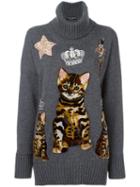 Dolce & Gabbana Bengal Kitten Patch Jumper, Women's, Size: 38, Grey, Cashmere