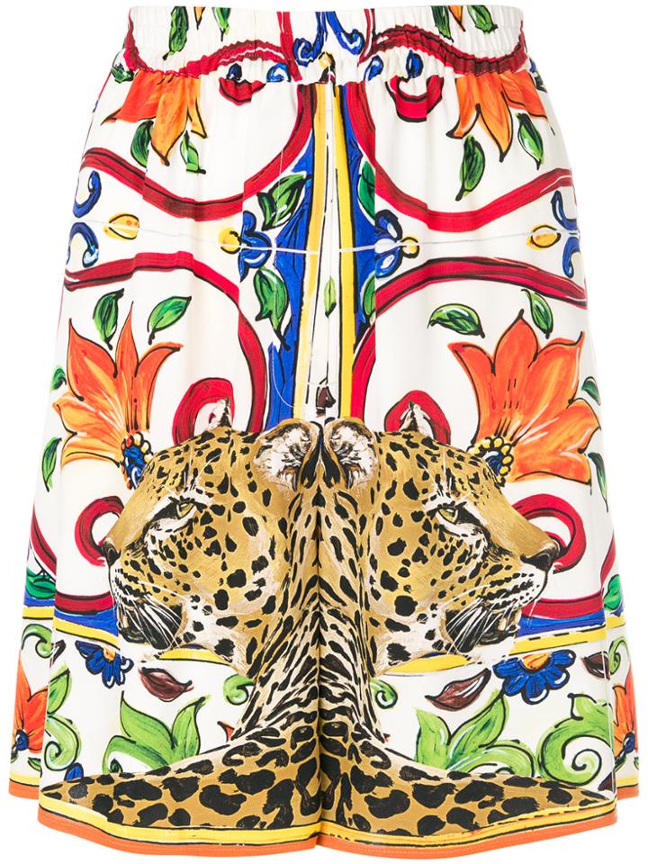 Dolce & Gabbana Floral Leopard Shorts - White