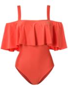Adriana Degreas Ruffled Swimsuit, Women's, Size: Medium, Yellow/orange, Polyamide/spandex/elastane