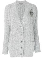 Ermanno Scervino Chunky Knit Brooch V-neck Cardigan - Grey