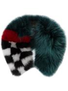 Mr & Mrs Italy Teal Checkerboard Fur Collar - Green