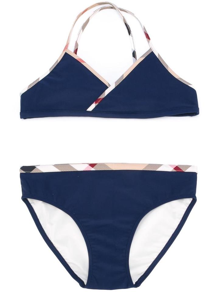 Burberry Kids Contrast Check Trim Bikini, Girl's, Size: 14 Yrs, Blue
