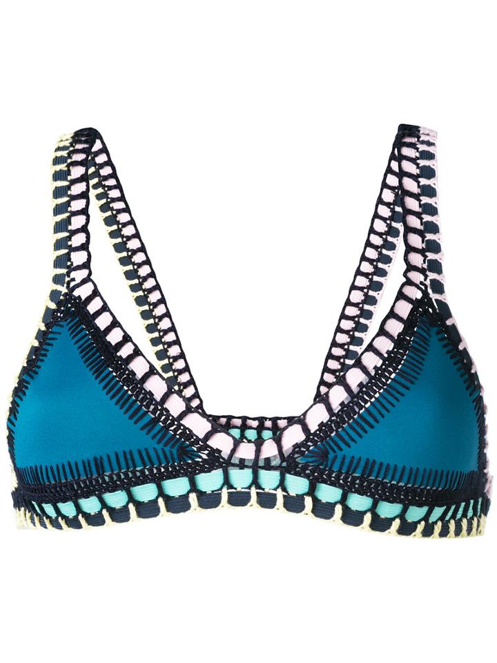Kiini Embroidered Flor Bikini Top, Women's, Size: Medium, Blue, Cotton/polyester/nylon/spandex/elastane