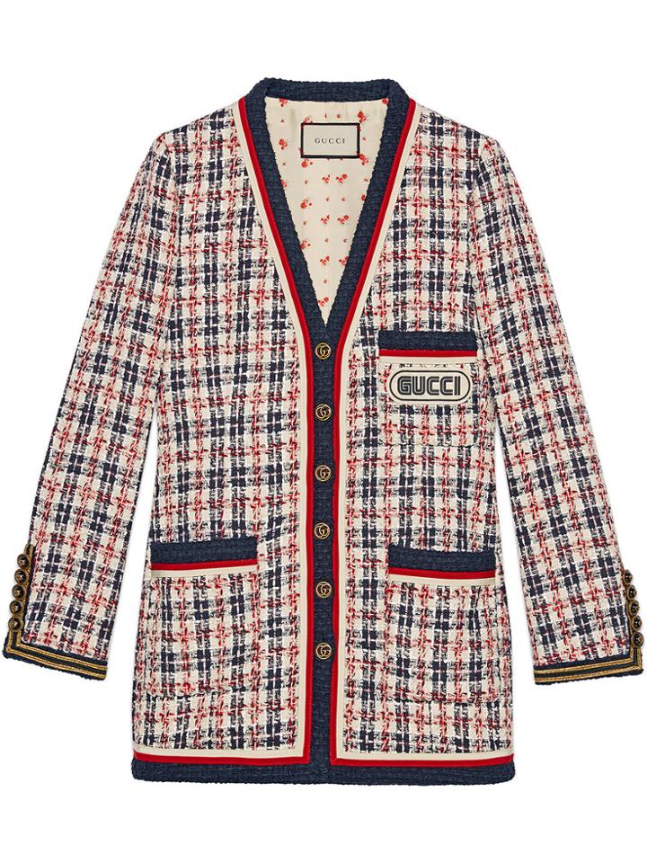 Gucci Check Jacket With Gucci Patch - White