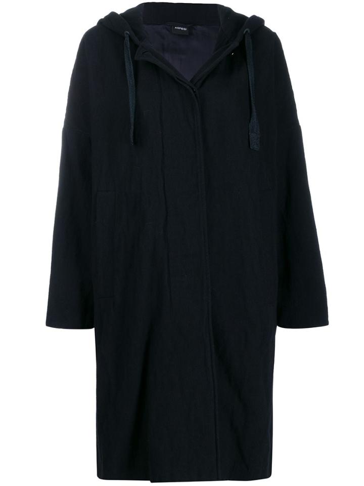 Aspesi Long Hooded Coat - Blue