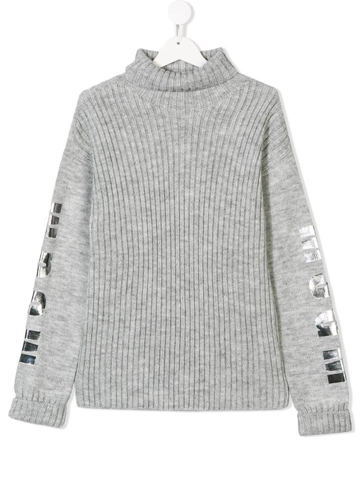 Msgm Kids Teen Logo Print Roll Neck Jumper - Grey